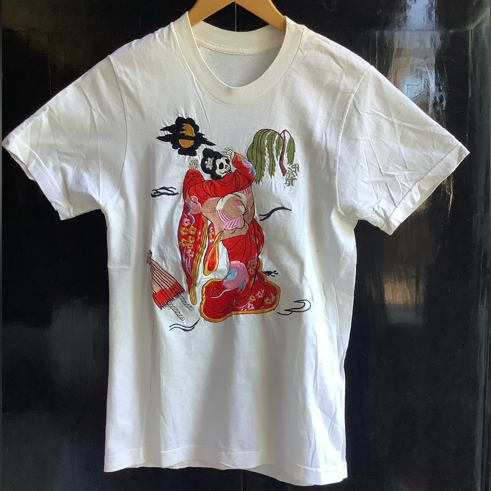 Vintage Embroidered Geisha Skull T Sukajan Shirt